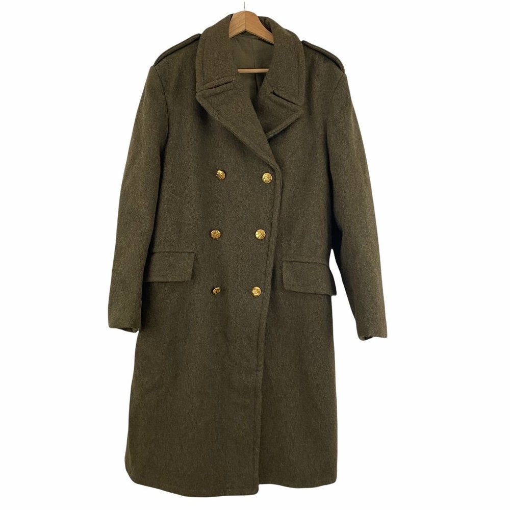 Vintage 60's Collectable Mens Size S Military Double Breasted Green Wool Coat